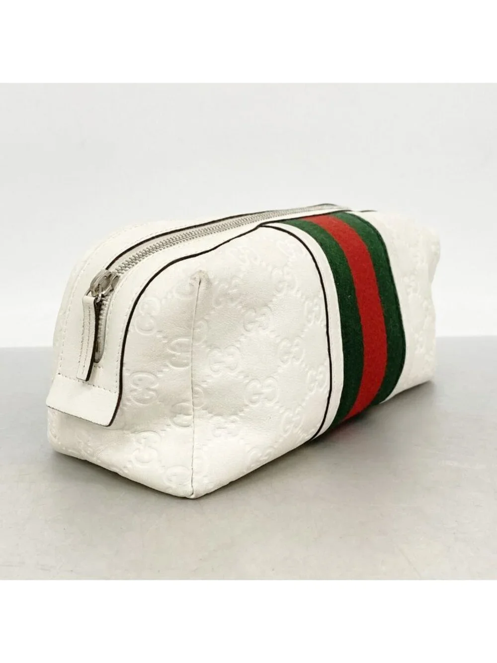 Gucci Pouch Sherry Line Guccissima Leather White Silver